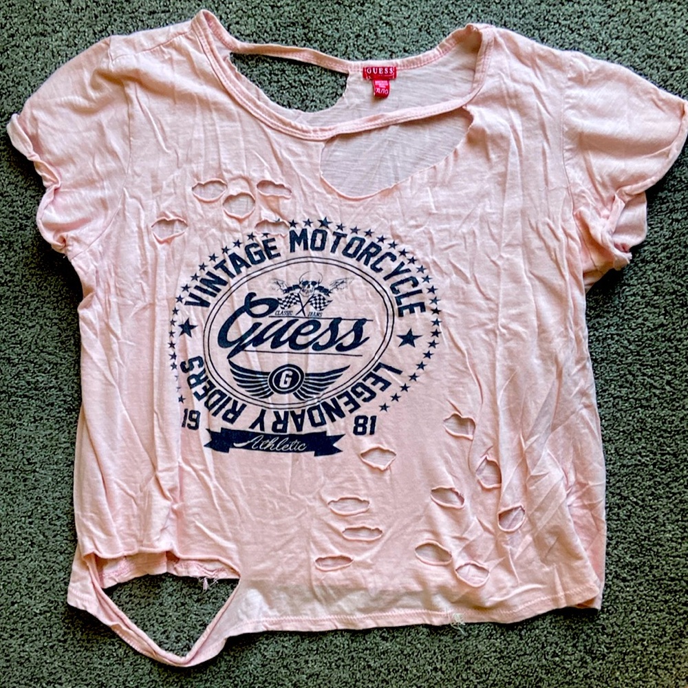 Guess light pink destroyed logo shirt Sz XL